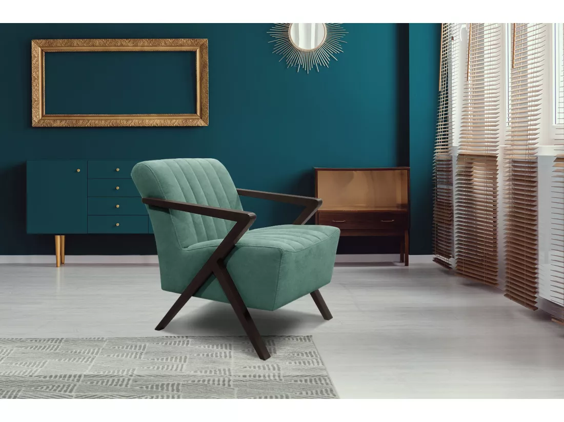 Fauteuil fixe Lebron, tissu vert émeraude