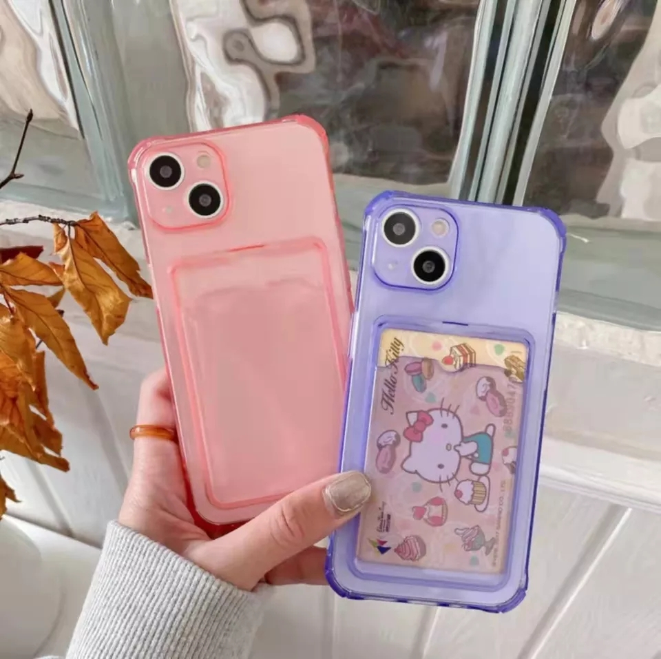 iPhone 13 Gummi Case Hülle mit Kartenfach   Air Cushion Fallschutz -Transparent