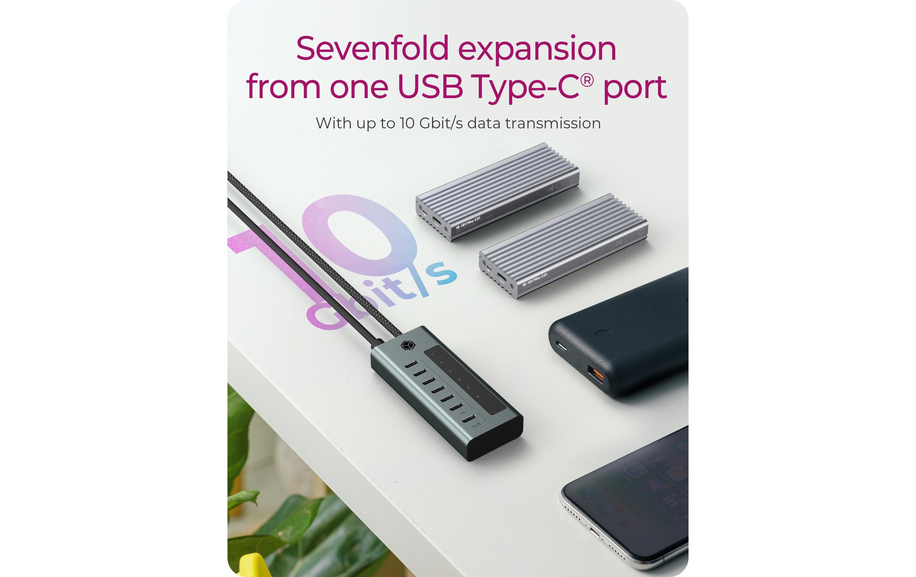 USB-Hub 7-Port Hub IB-HUB1457-C317-Port USB Type-C HUB aus hochwertigem Aluminium