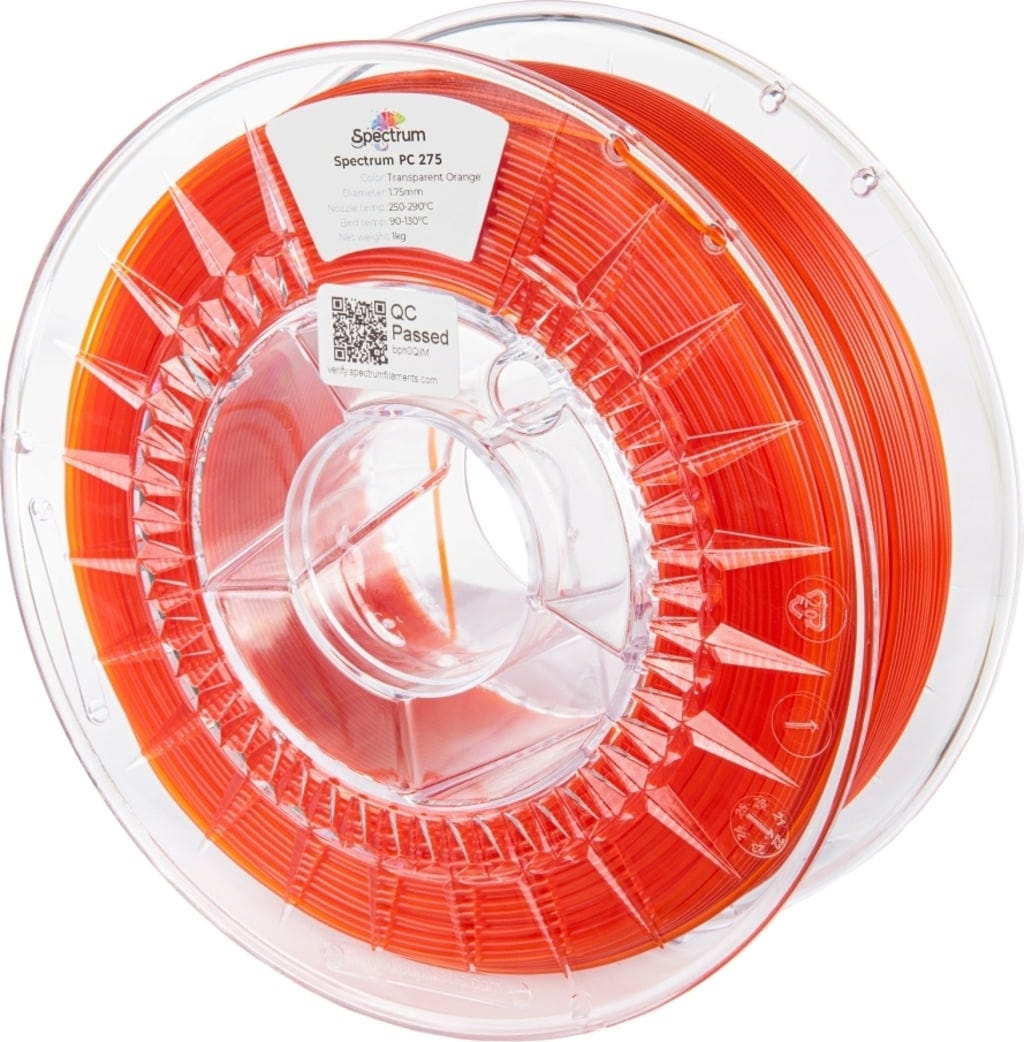 Spectrum  PC 275 Transparent Orange, 1,75 mm / 1000 g    Mechanische Stärke & Präzision in Transparent Orange