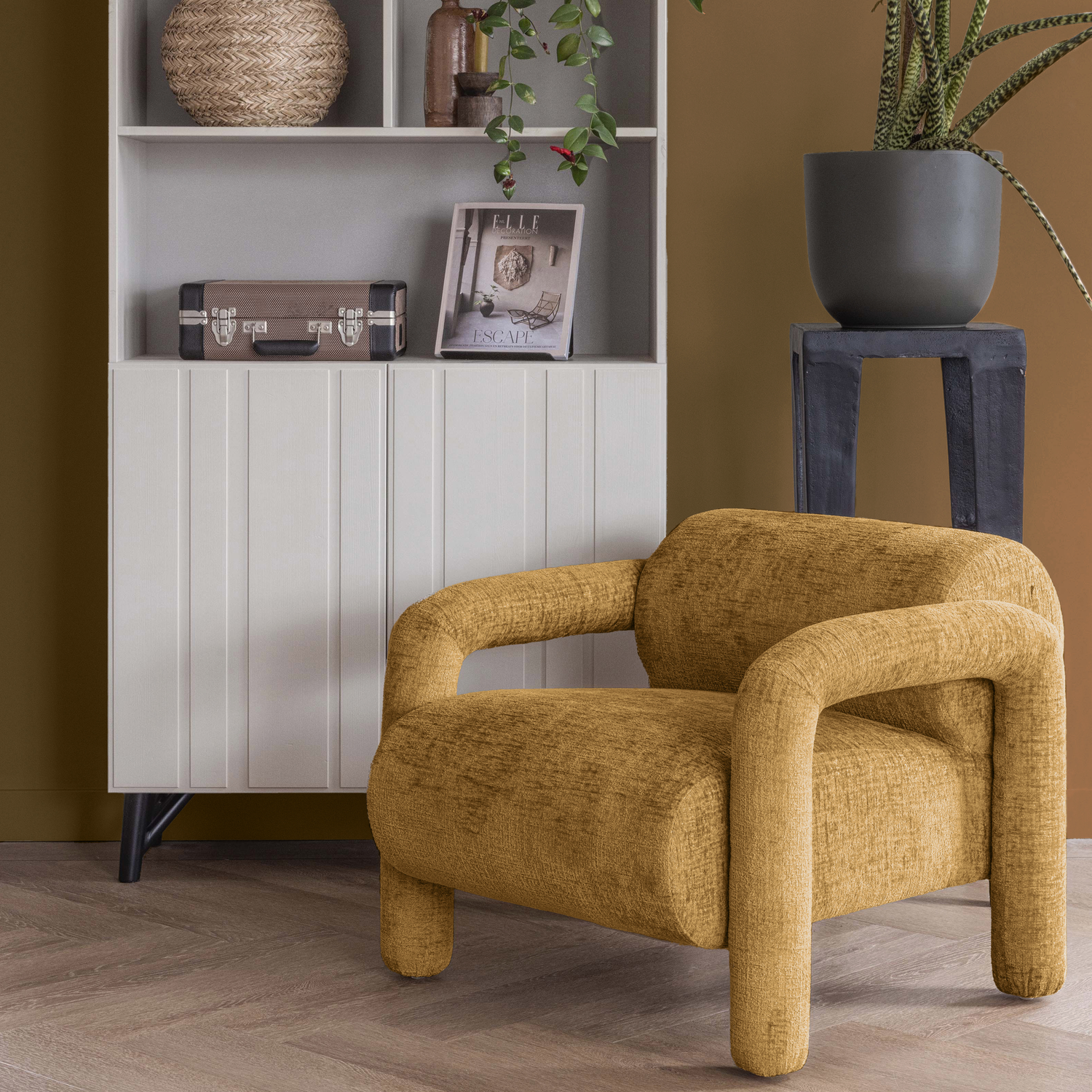 WOOOD Lenny Fauteuil - Polyester  - Goud|Geel - 65x76x82