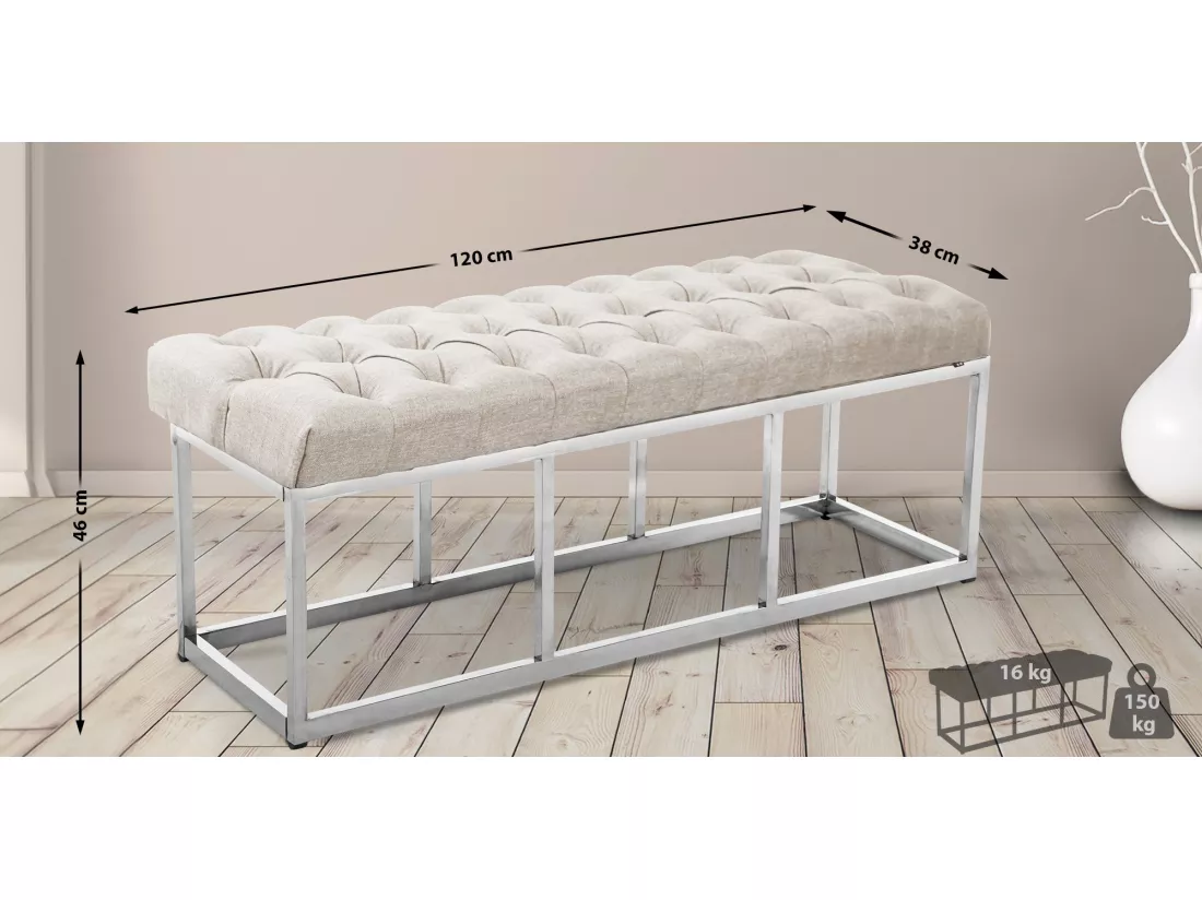 Banquette - Tissu & Acier inoxydable - Crème - Amun