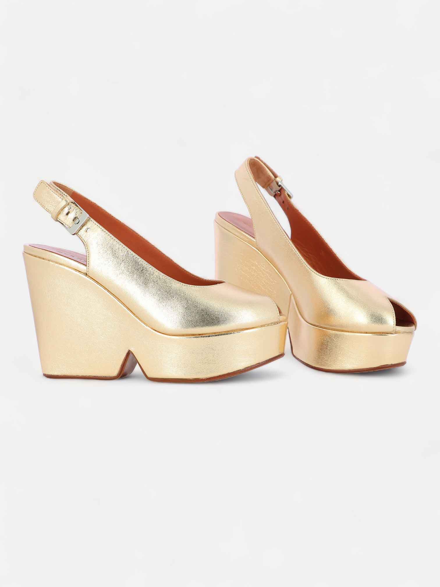 WEDGES - DYLAN wedges, leather gold metallic