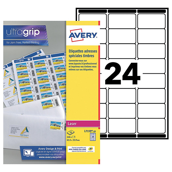 Étiquettes timbres à imprimer - 63,5x33,9 mm - L7159 - 10 planches