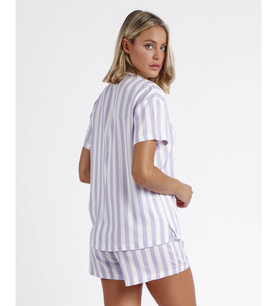 Pijama aberto Admas com listras clássicas lilás