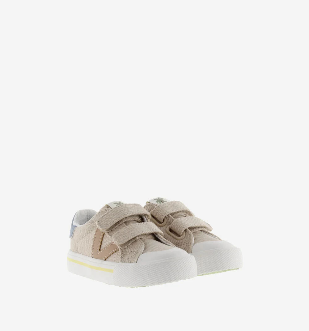 TRIBU TOILE CUIR Baskets sport en toile couleur pour enfant BEIGE