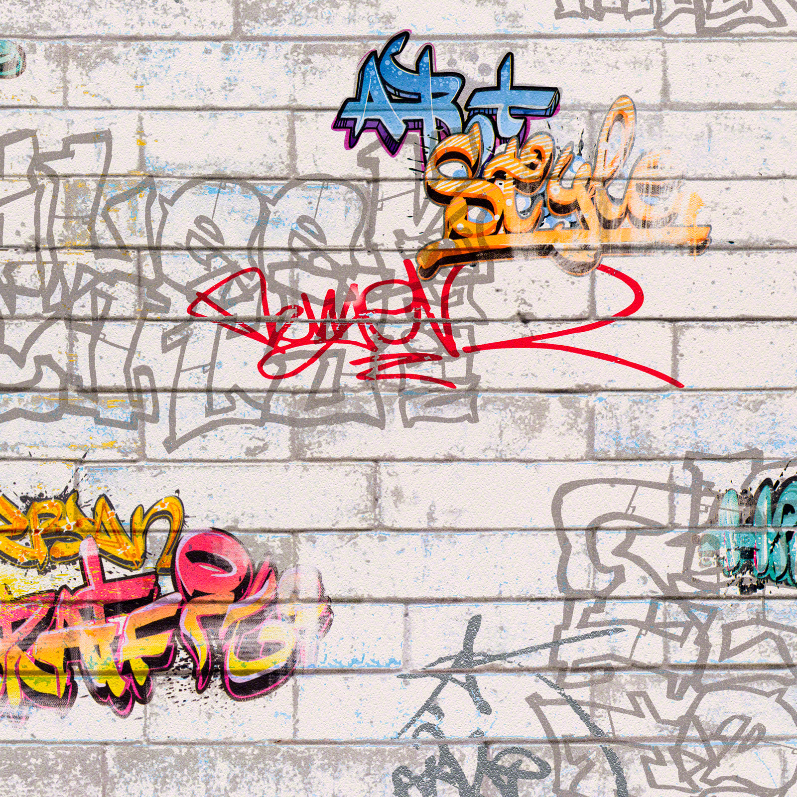 Papiertapete GRAFFITI - bunt - 10 Meter