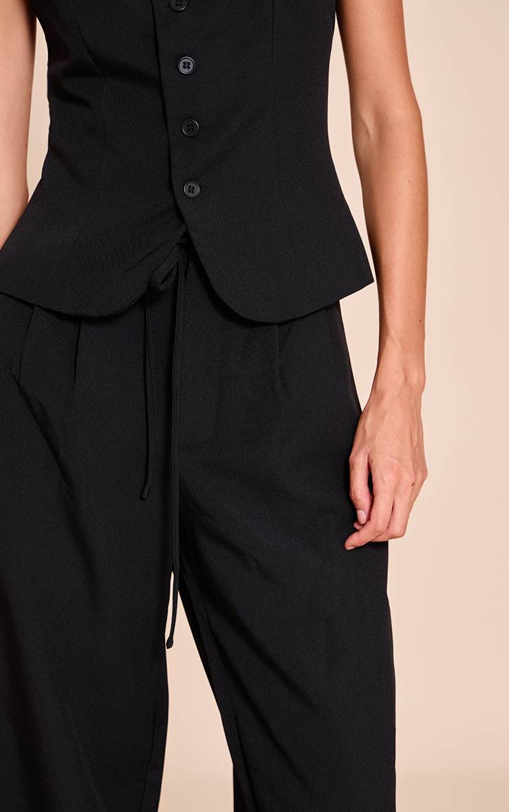 Noir Pantalon Large Tissé Ajusté Avec Détail Nœud À La Taille