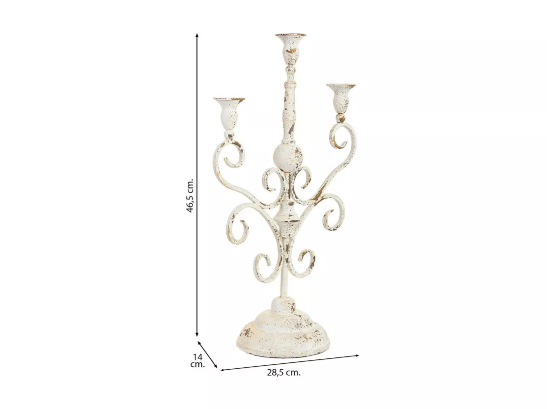 Candélabre en métal 3 bougies vieilli 28,5x14x46,5h cm