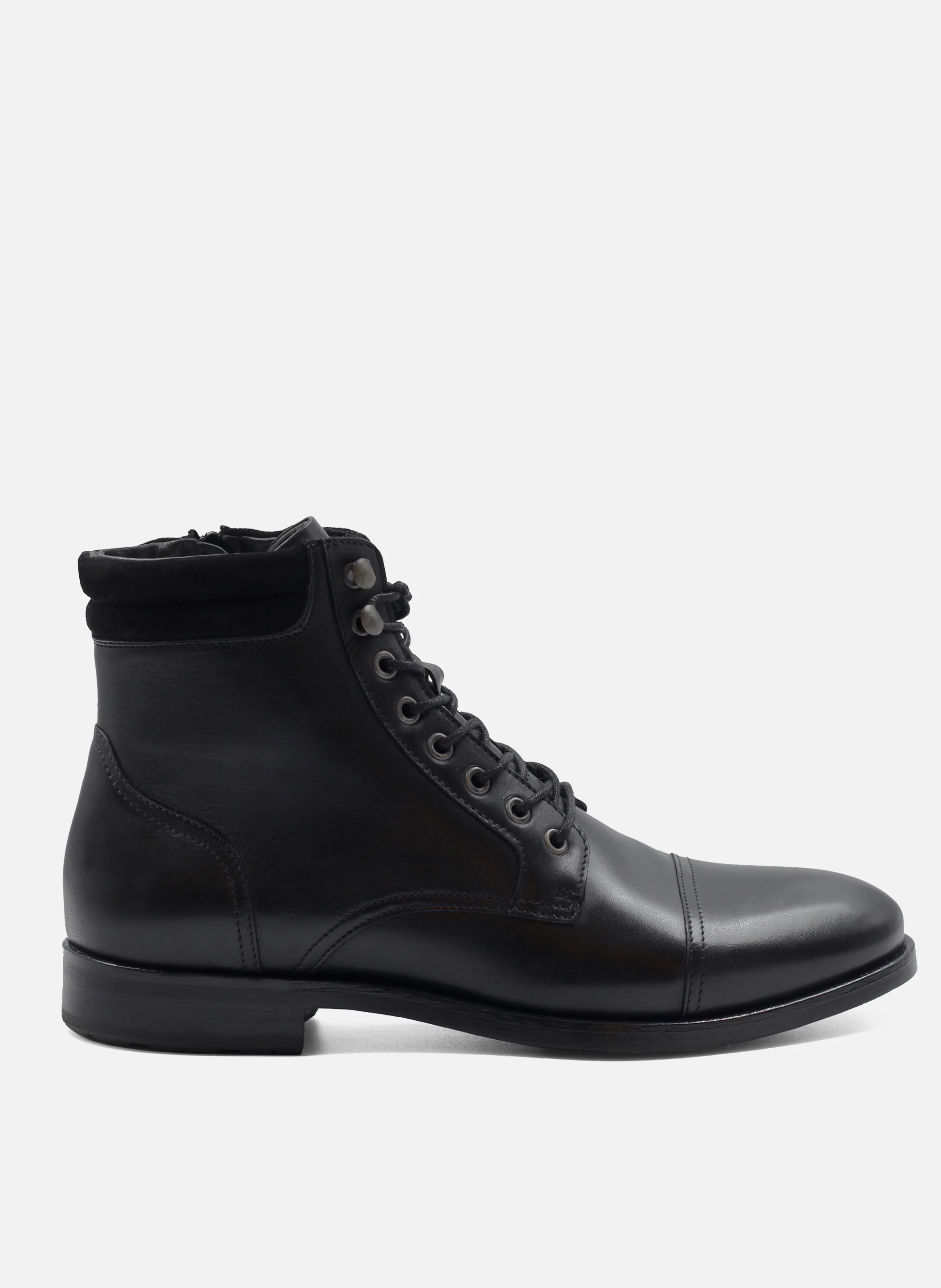 Ranger boots à col cuir lisse | Noir