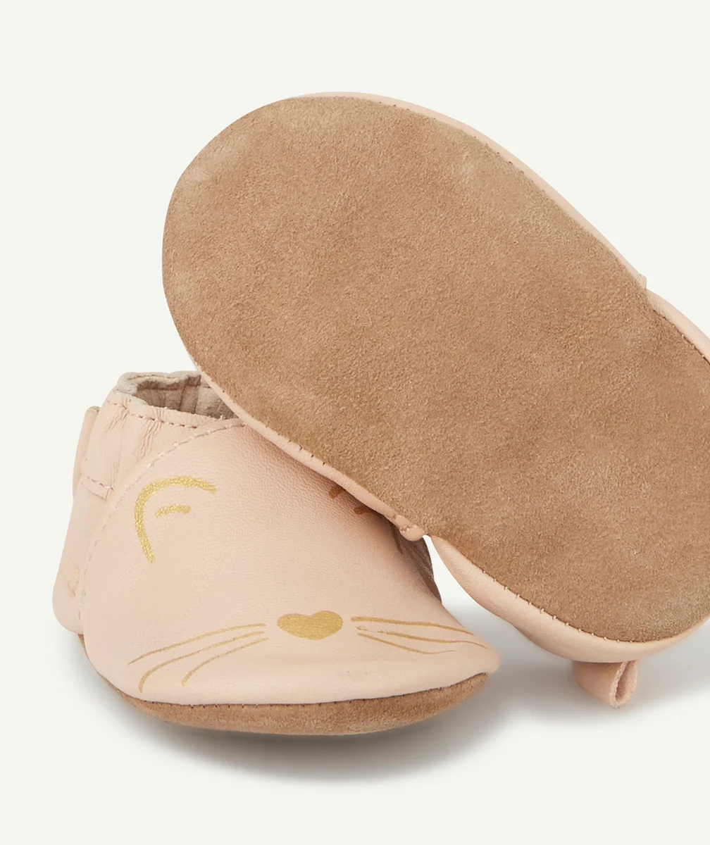 ROBEEZLES CHAUSSONS EN TANNAGE VÉGÉTAL ROSE PÂLE AVEC CHATS