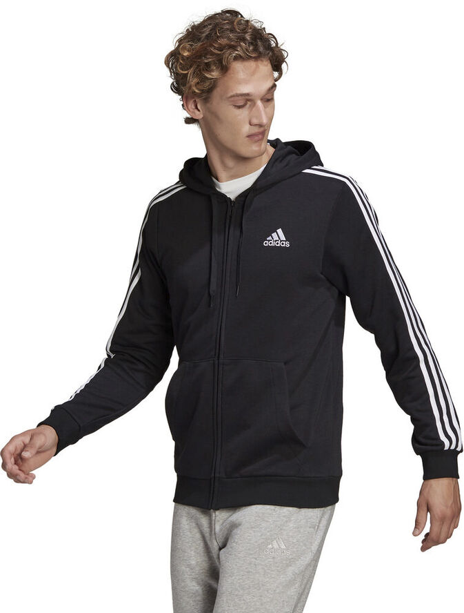 adidas Essentials French Terry 3-Stripes Full-Zip hættetrøje Sort