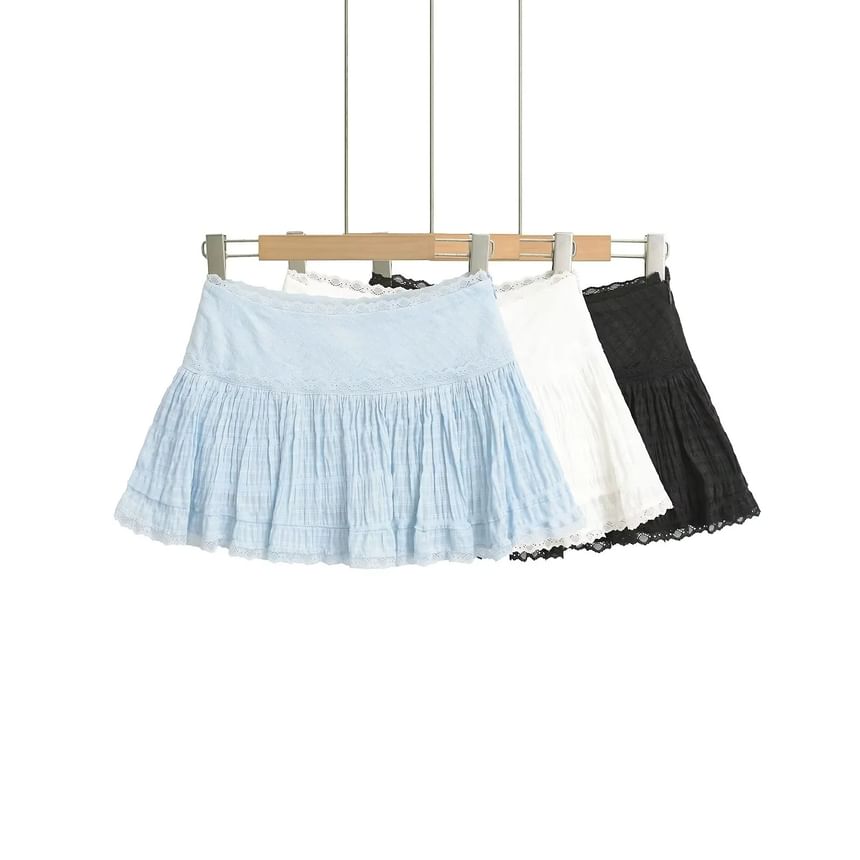 Asiris - Balletcore lage taille, kanten rand, effen mini-A-lijn rok