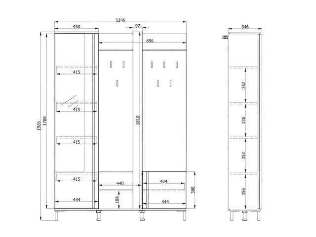 Home affaire Kompaktgarderobe »Nino Flurgarderobe, Dielenschrank, Flurmöbel, Garderobe, Breite 135 cm« Schuhschrank, Spiegel, Haken, viel Stauraum, ideal für kleine Räume