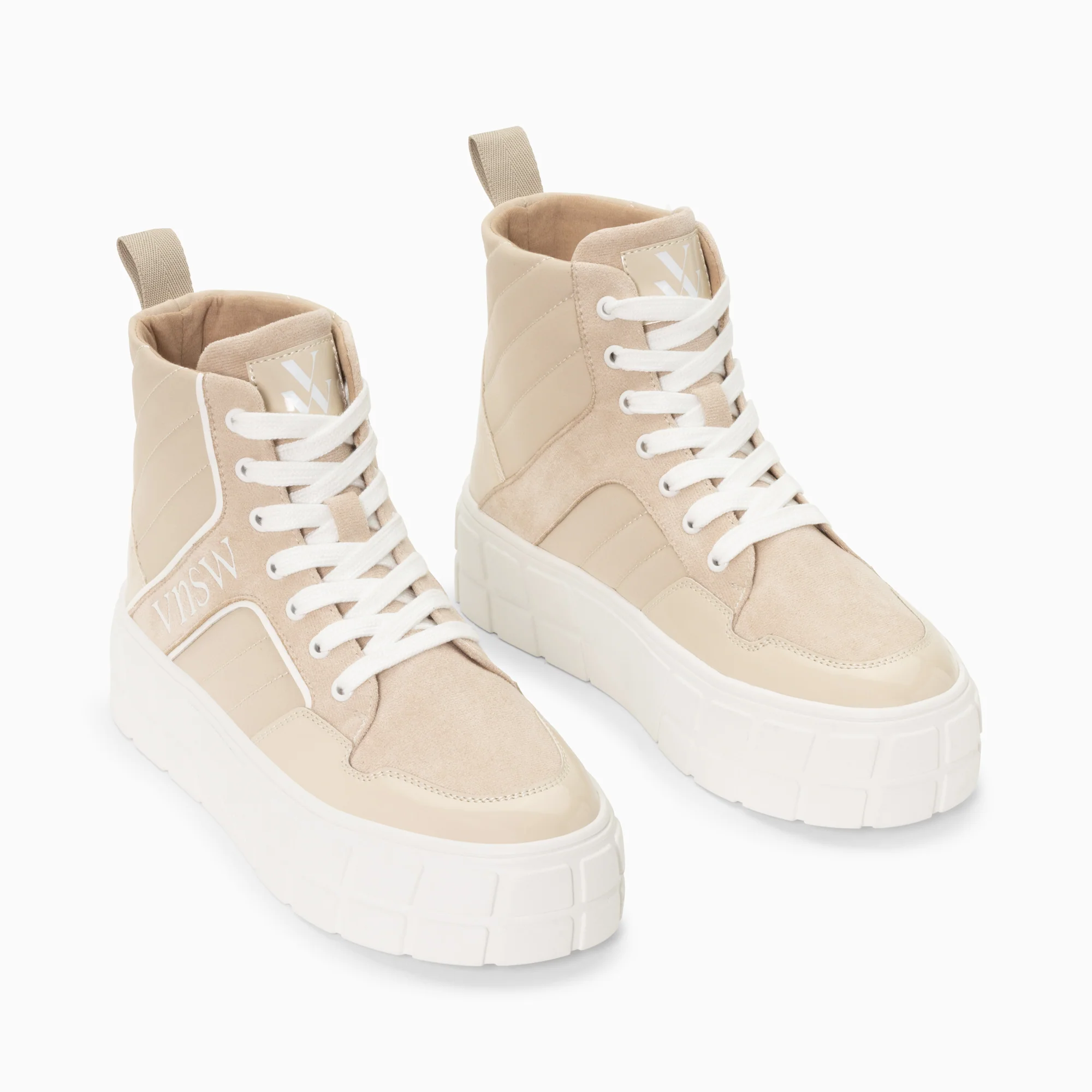 Sneakers-Baskets montantes Madeline beiges à semelle plateforme