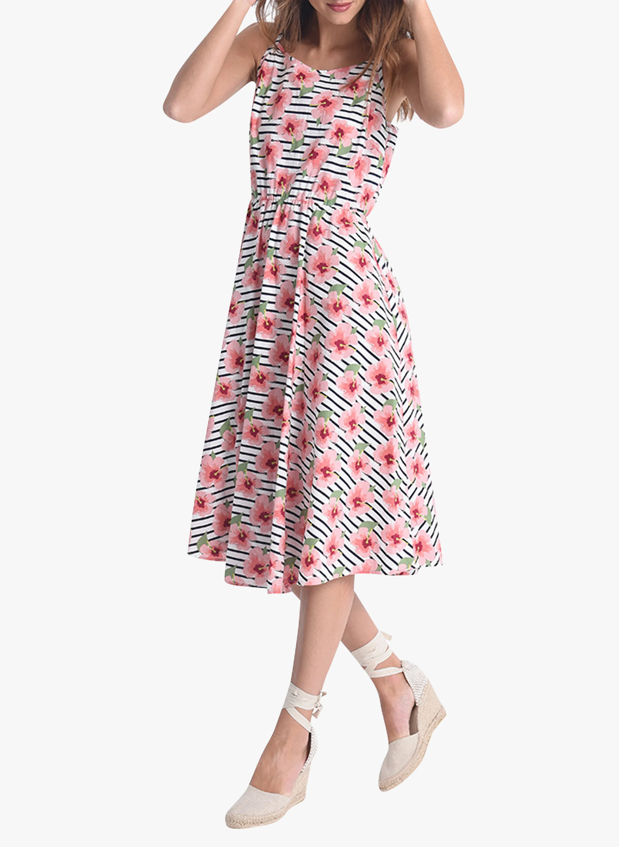 Robe midi imprimé floral en coton | Noir