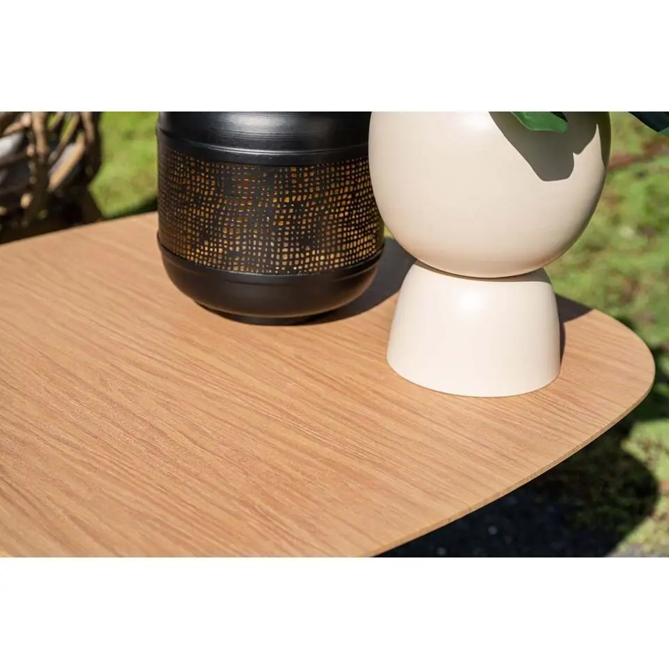 Leon bijzettafel - aluminium - carbon black -light teak look-50x50 cm