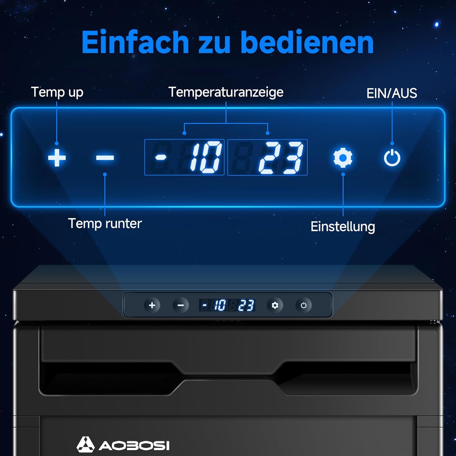 AAOBOSI 45L Kompressor Kühlbox, Wohnmobil Kühlschrank mit APP-Steuerung, 12/24V DC, Kühlbox Auto mit LED-Leuchten, bis -20℃ Kompressor Kühlschrank für Auto, LKW, Boot, Reisemobil, Camping und Reisen