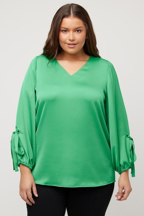 Bluse, V-Ausschnitt, A-Linie, Zierschleife, Ballonärmel