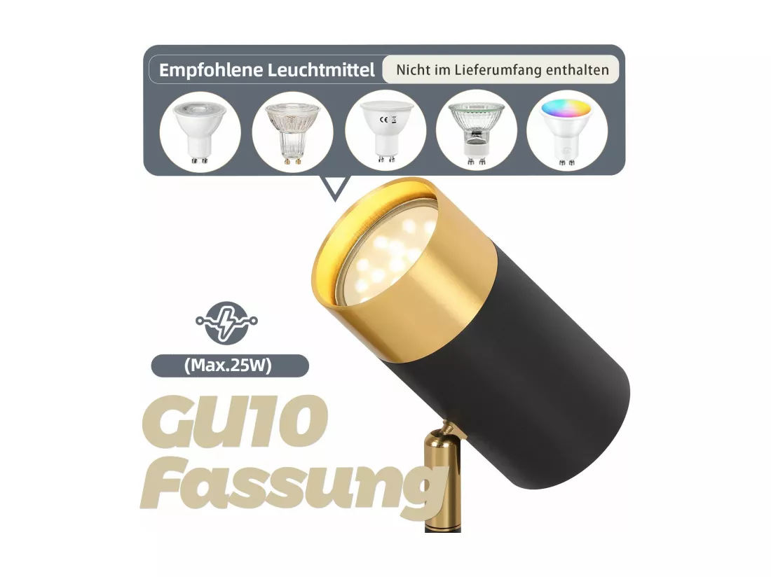 NETTLIFE Spot de plafond GU10 lampe de couloir noir doré orientable à 350° vintage