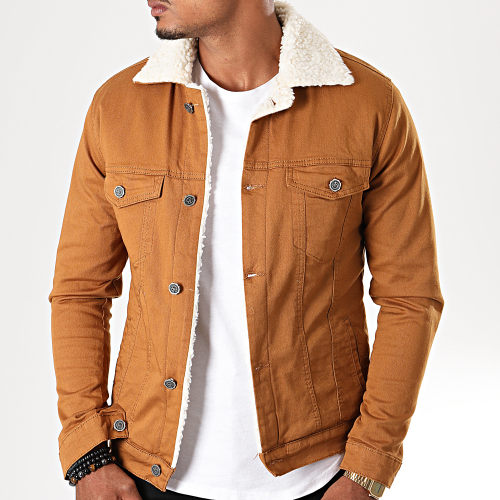 Veste Jean Super Slim Fit A Col Mouton 5004 Camel Blanc