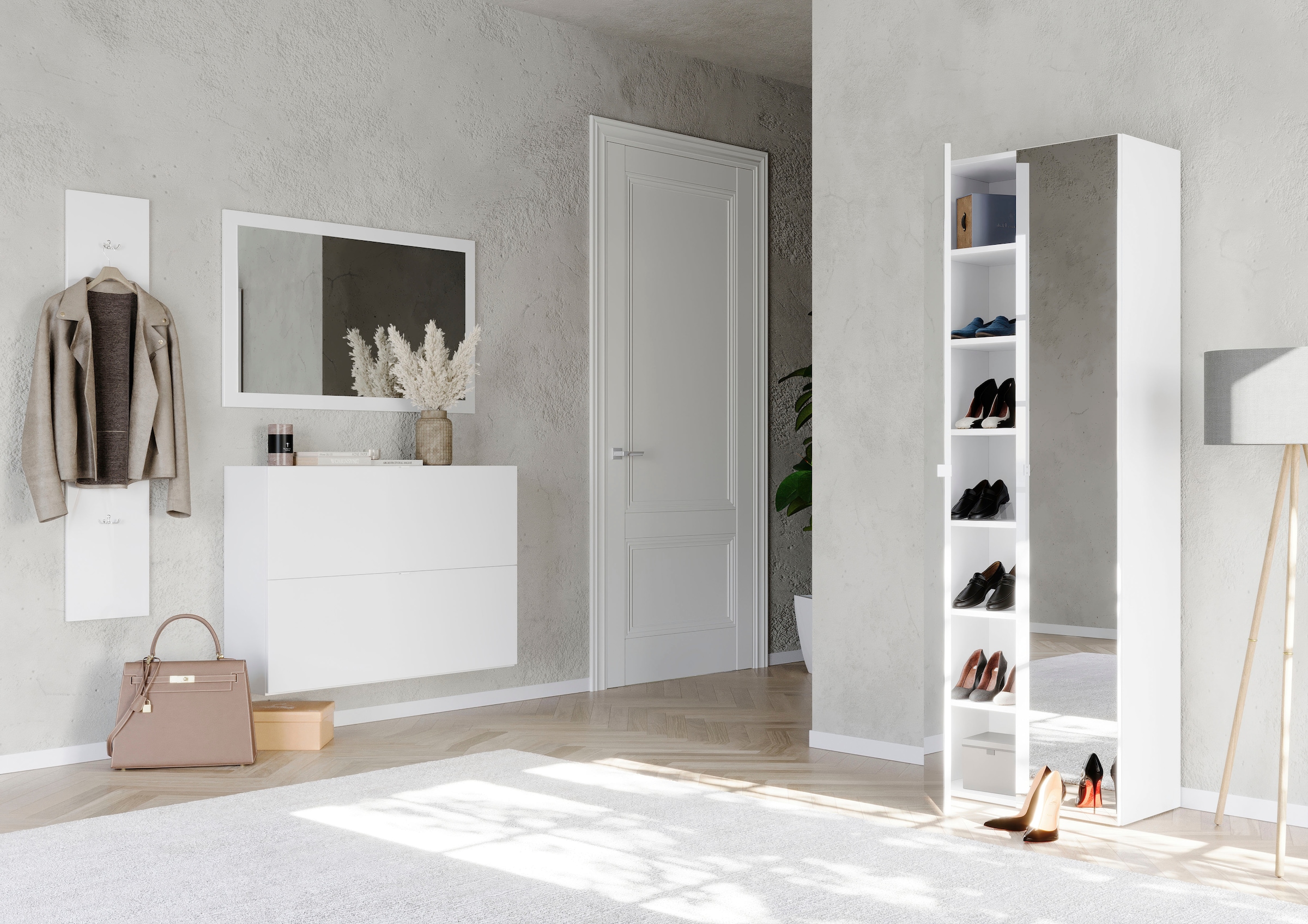 INOSIGN Garderobenspiegel »Breite x Höhe: 110 x 68 cm, mit Rahmen Weiss Hochglanz Lack« passend zur Garderobe Smile + Hamburg, längs u. quer hängen