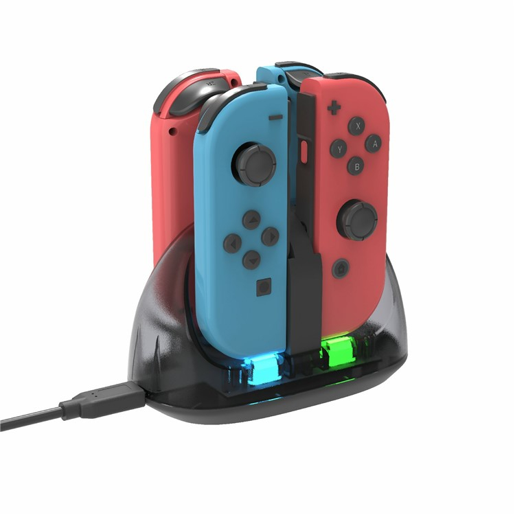 (4-fach) Ladestation Charging Dock für Nintendo Switch / OLED Joy-Con mit LED Ladeindikator - Schwarz (Transparent)