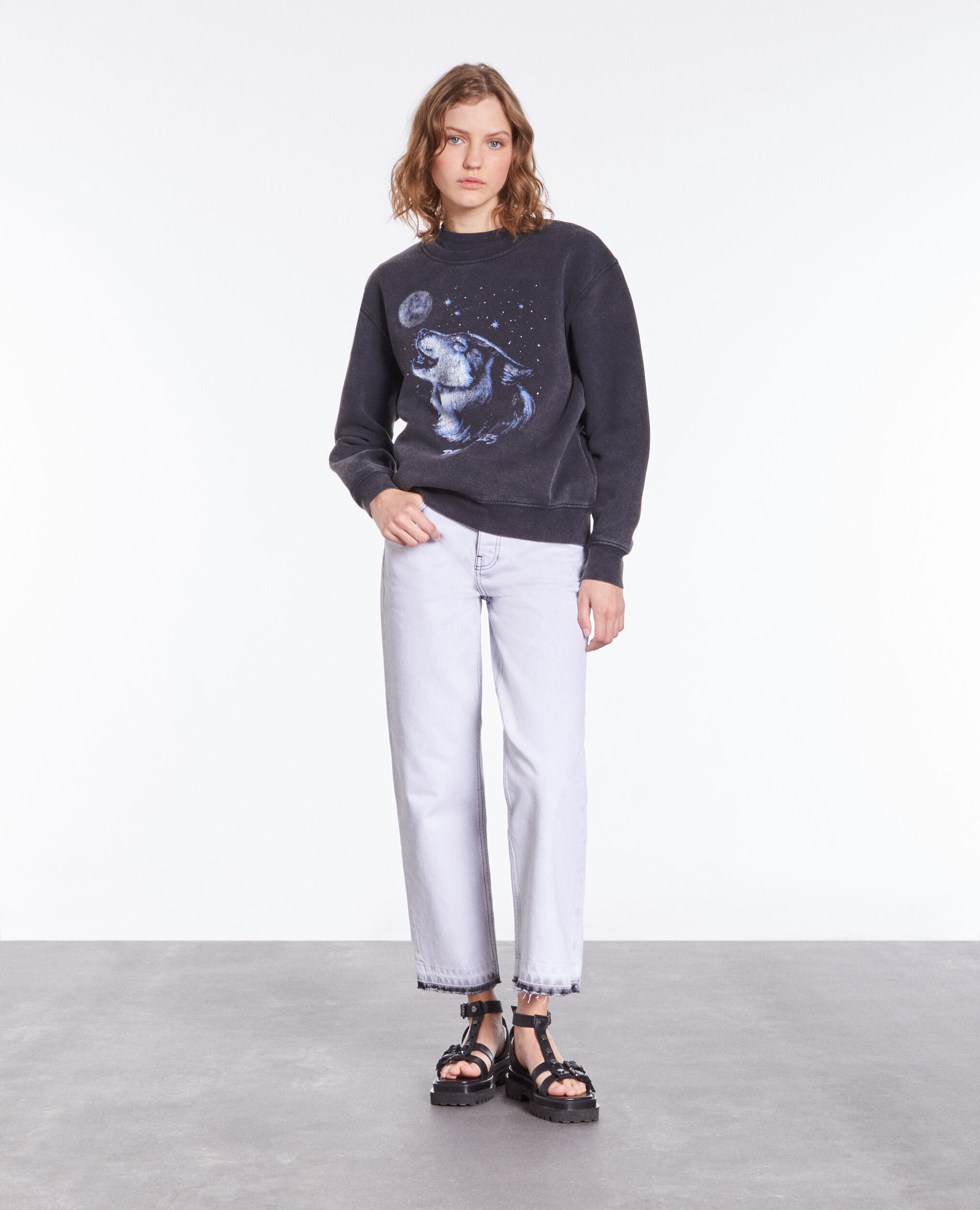 Sweatshirt noir avec sérigraphie Wolf