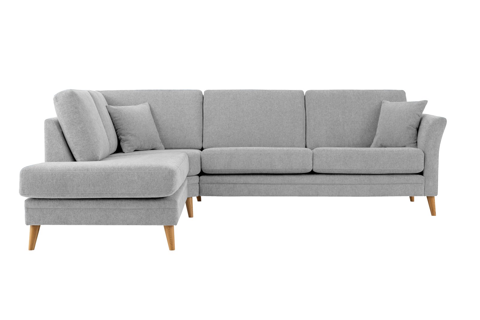 Eden hjørnesofa 2,5-seter med åpen ende venstre. Tekstil Thor 3/1 Light Grey med ben i eik natur (15137).