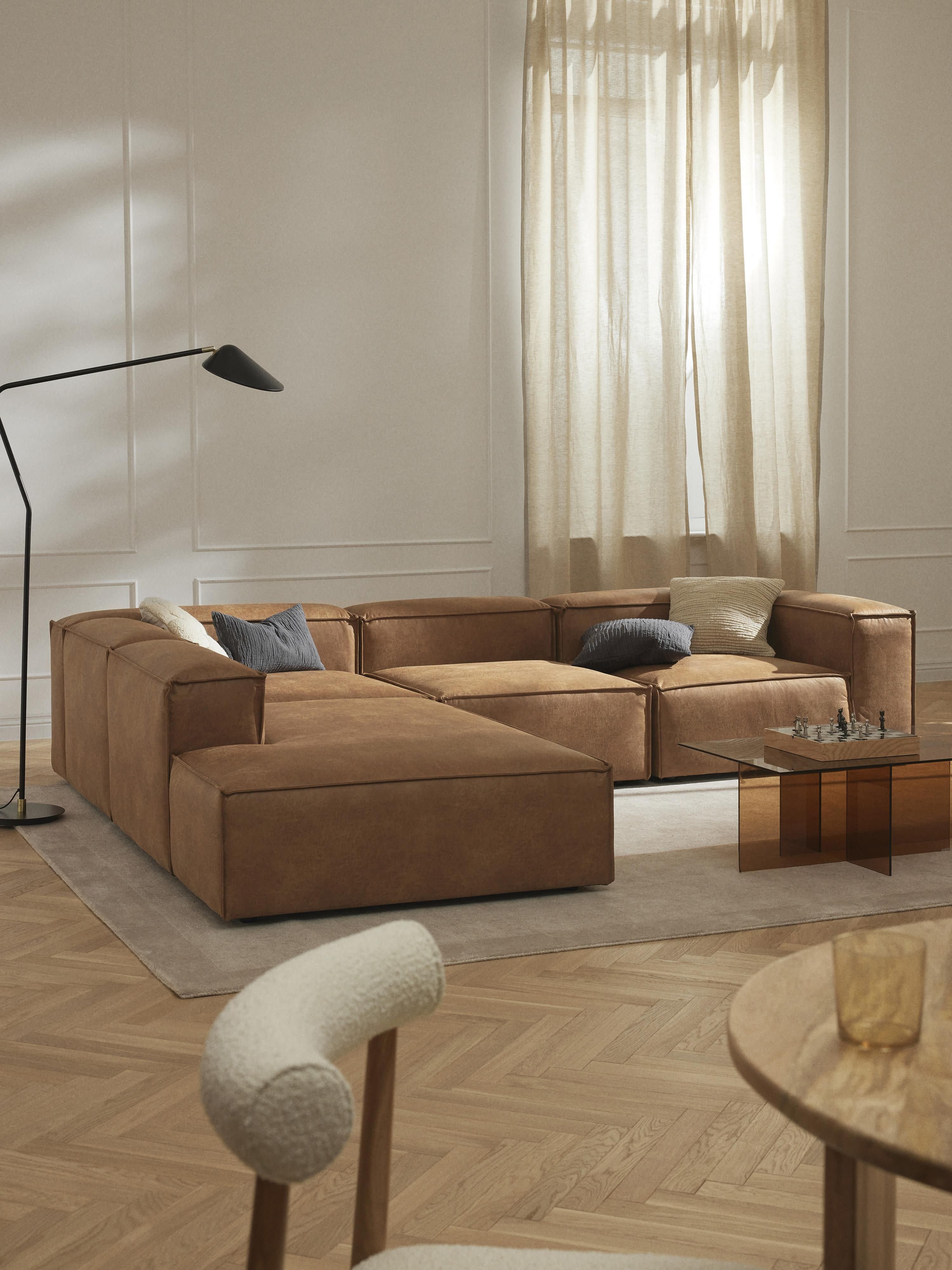 XL modulaire hoekbank Lennon van gerecycled leer (4-zits)