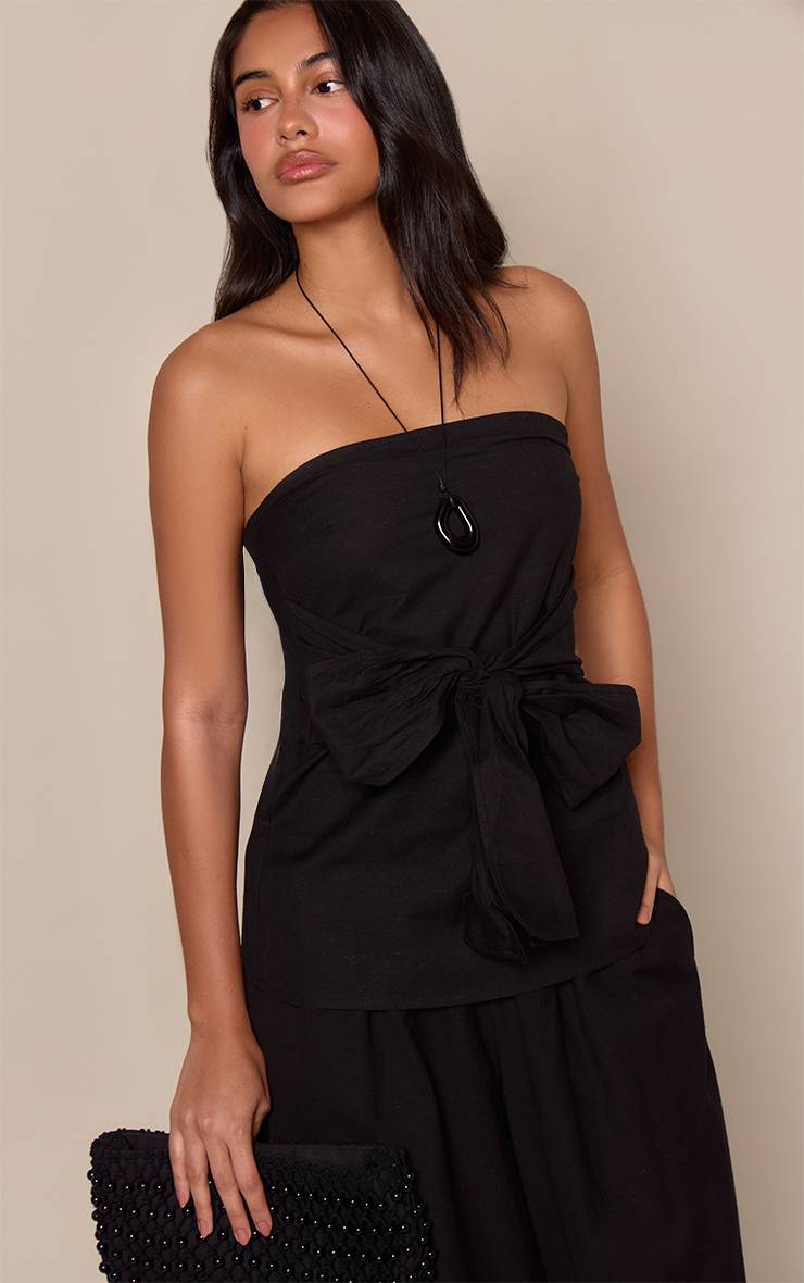 Noir Bandeau À Nouer Devant Aspect Lin