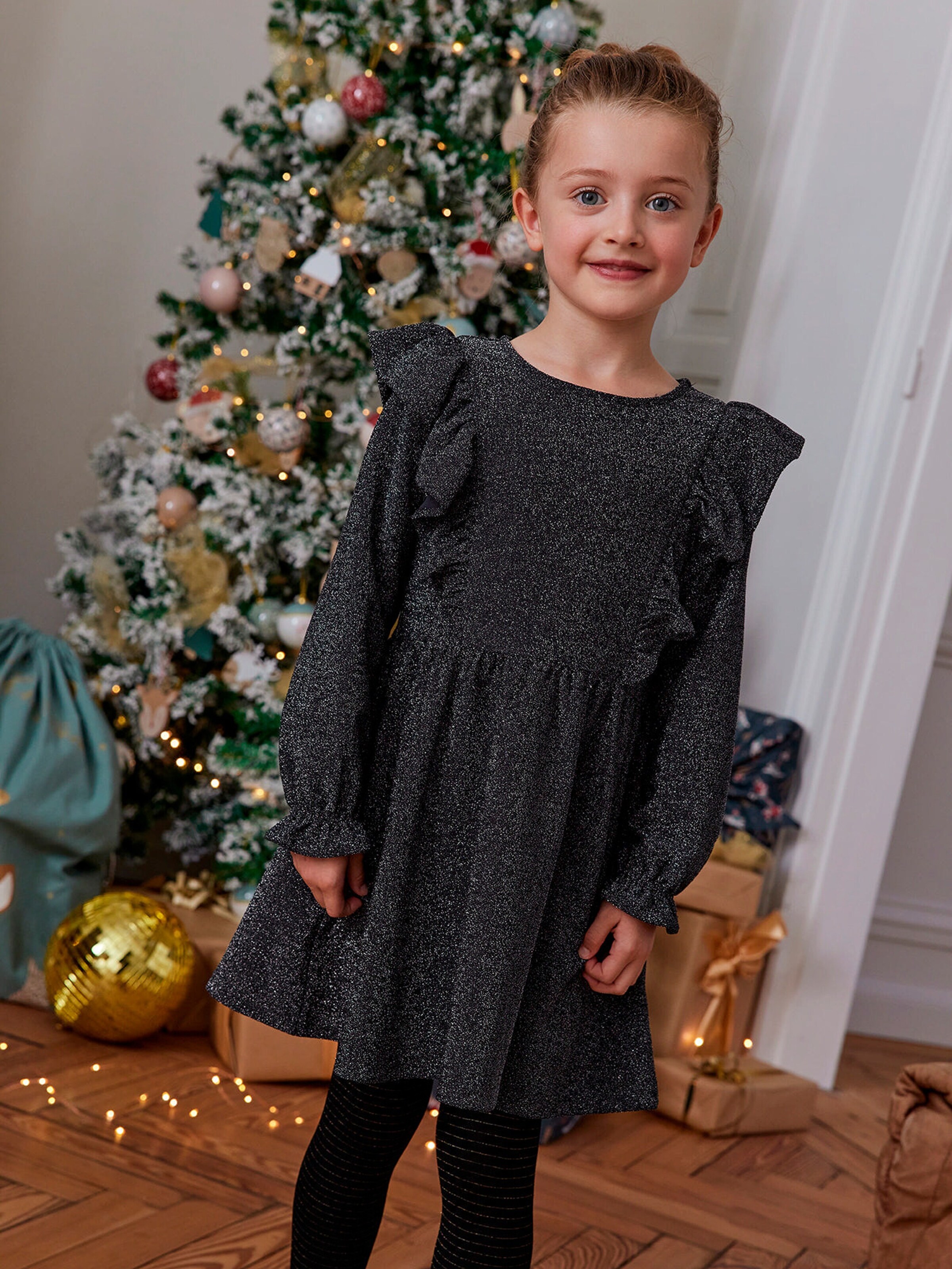 Vertbaudet Mädchen Jerseykleid mit Glitzer-Effekt anthrazit