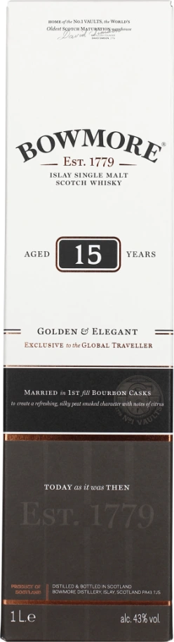 BOWMORE 15 YEARS SINGLE MALT GOLDEN & ELEGANT 1LTR