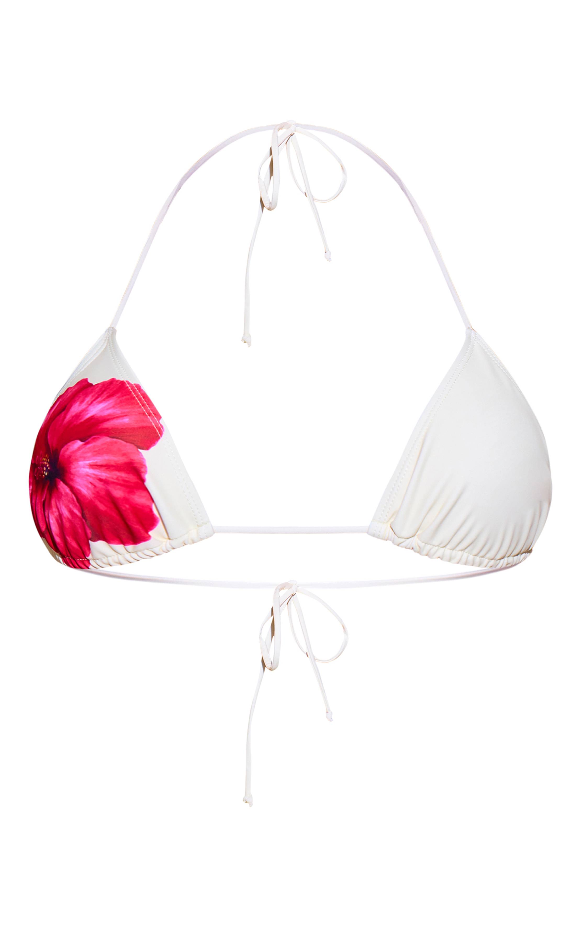 Crème Bas De Bikini À Nouettes Imprimé Hibiscus