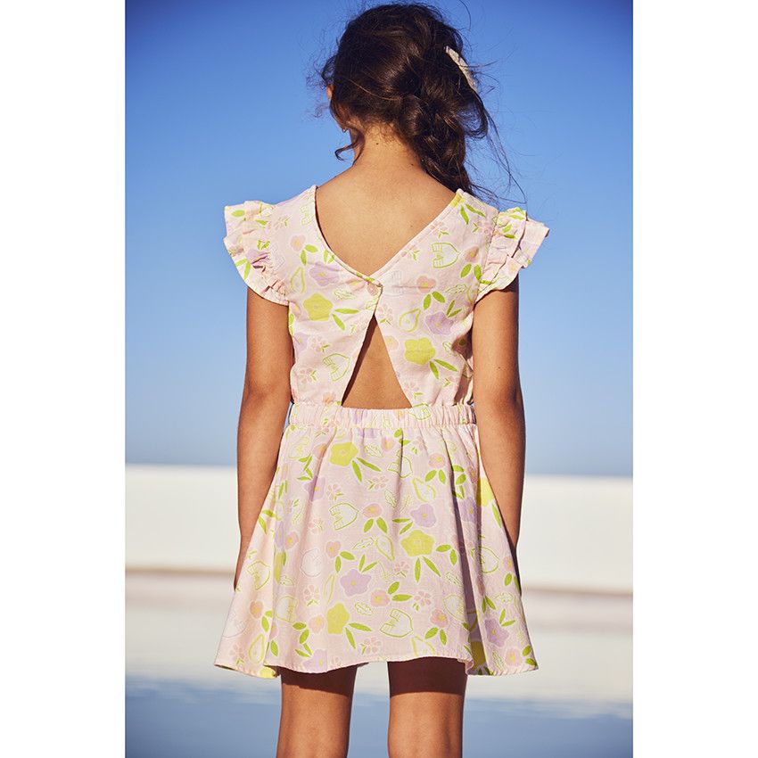 Robe en toile imprimé fruits pour fille - Rose
