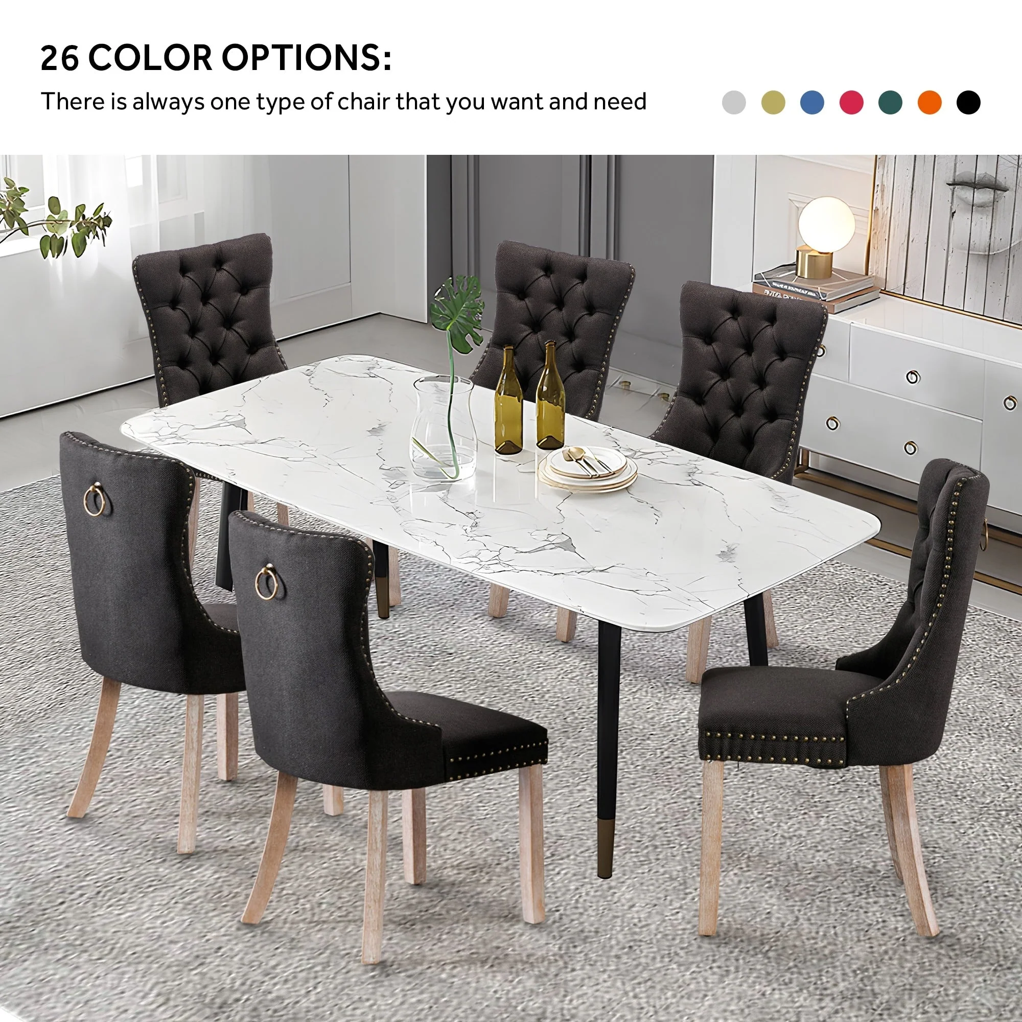 Upholstered Tufted Velvet Dining Chair with Solid Wood Legs Set of 6