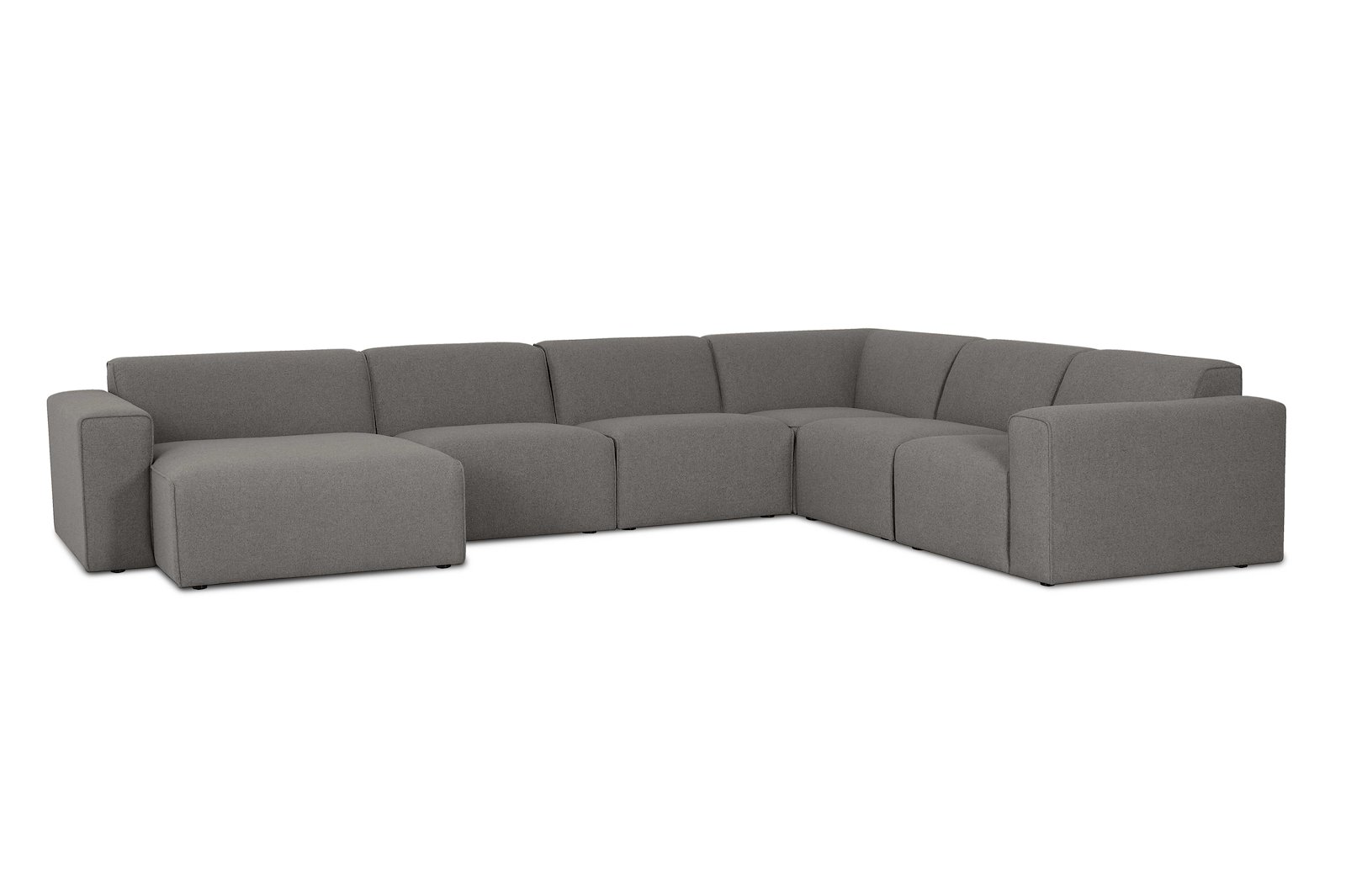 Styl U-sofa Sjeselong venstre, 2-seter og 2-seter høyre. Tekstil Lombardo 3/3 Warm Grey med sorte ben.