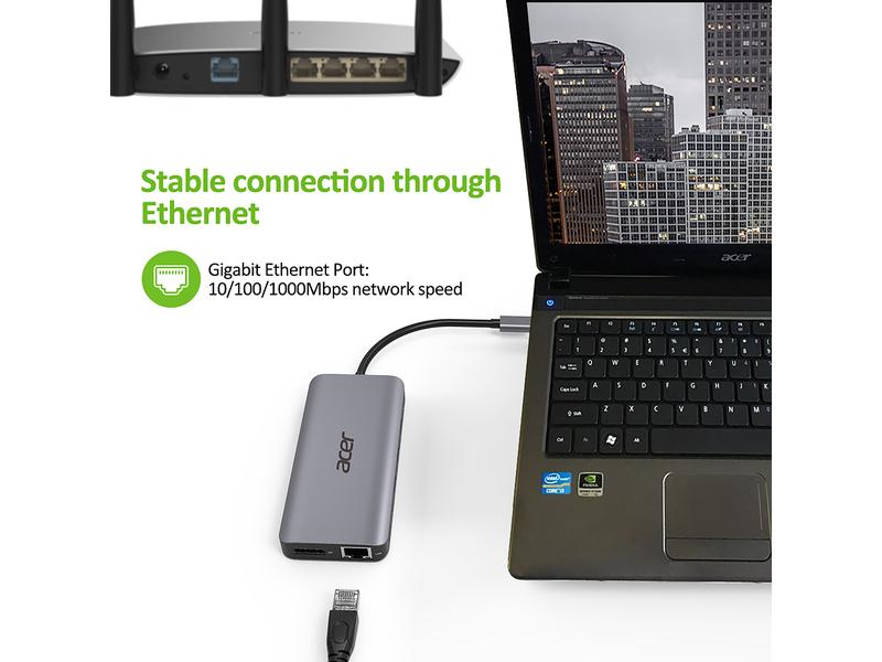 Acer Dockingstation USB-C 12-in-1 Dongle Mini Kompakte USB-C-Dock mit vielen Anschlussmöglichkeiten