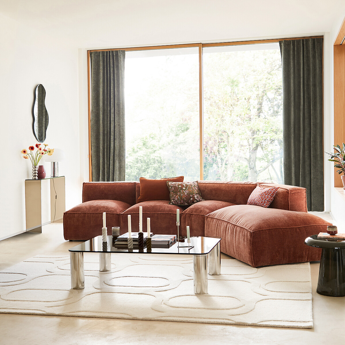 LA REDOUTE INTERIORS<br>Poltrona modular em madeira vintage com rodas caneladas, Seven