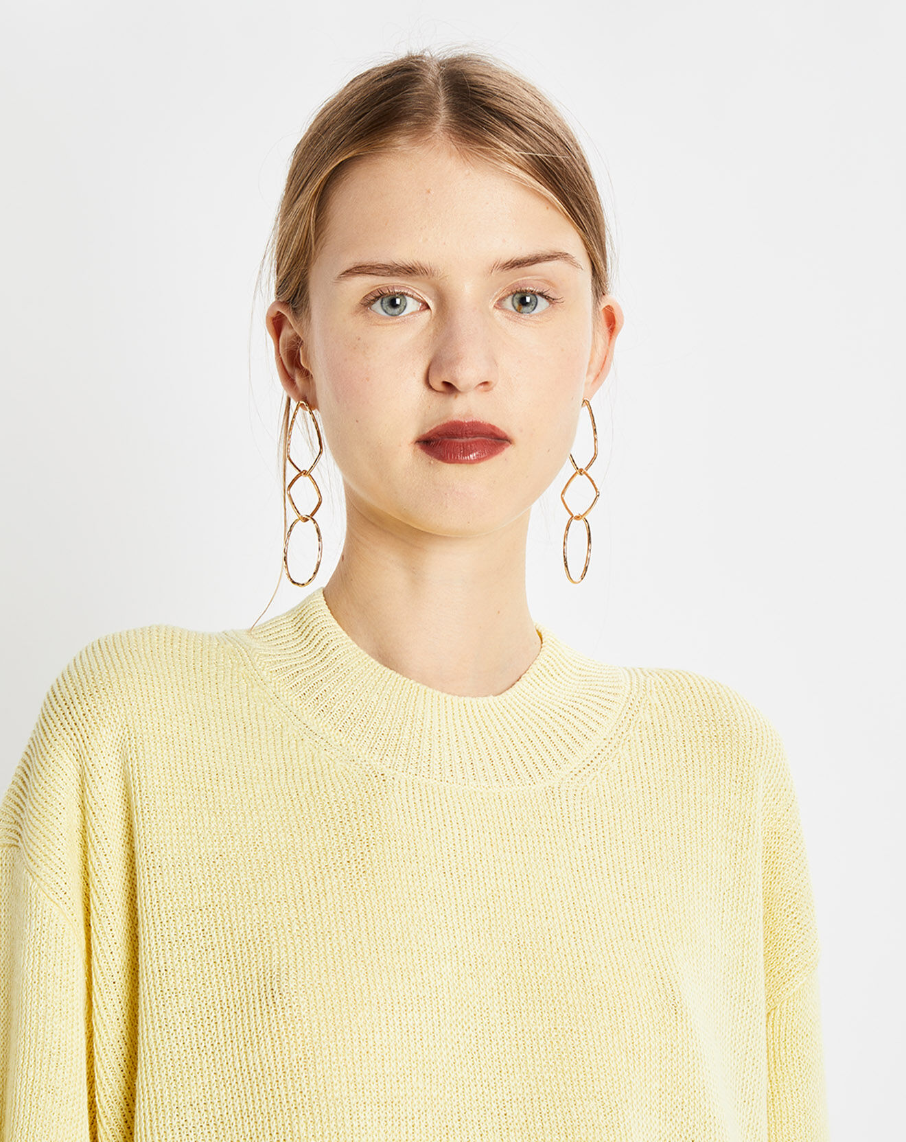 Marc O'Polo Pull 100% Lin manches courtes Col R jaune clair
