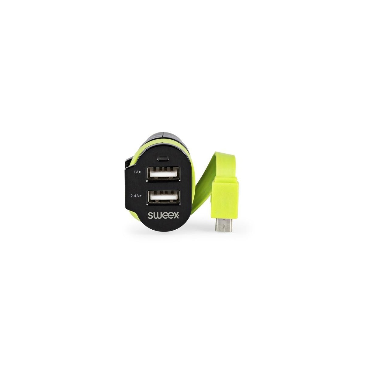 Billader 3-ttganger 6 A 2 x USB / Micro USB Sort/Grøn