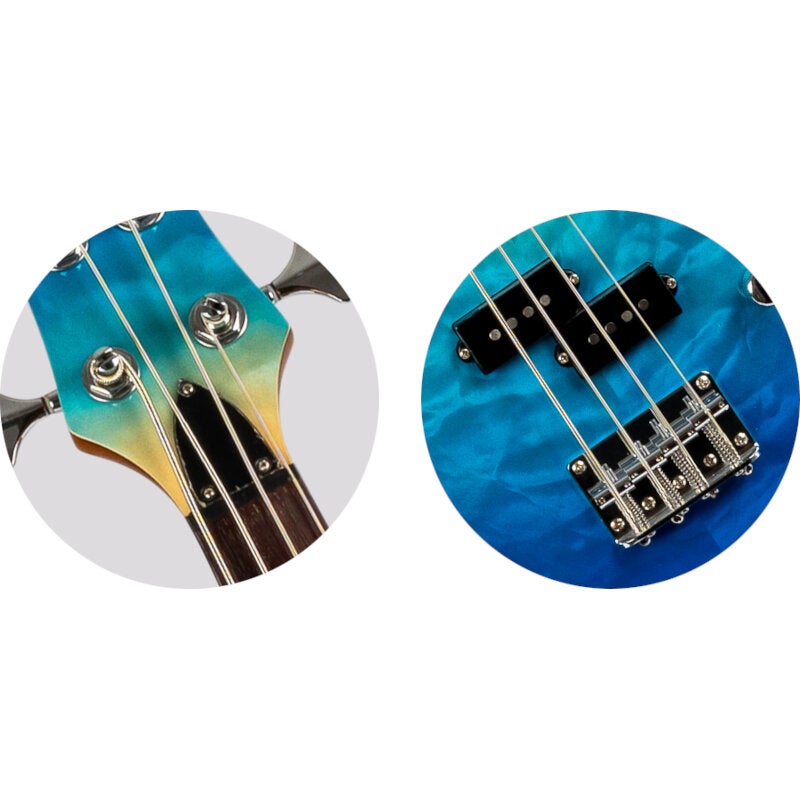 Flight Rock Series Mini Bass Ukulele Transparent Blue solid body elektrische bas-ukelele met deluxe gigbag