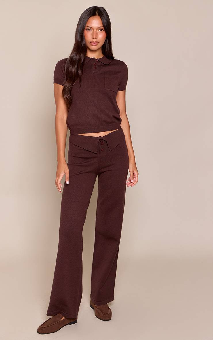 Marron Haut Polo En Maille Chocolat Avec Poche Détail