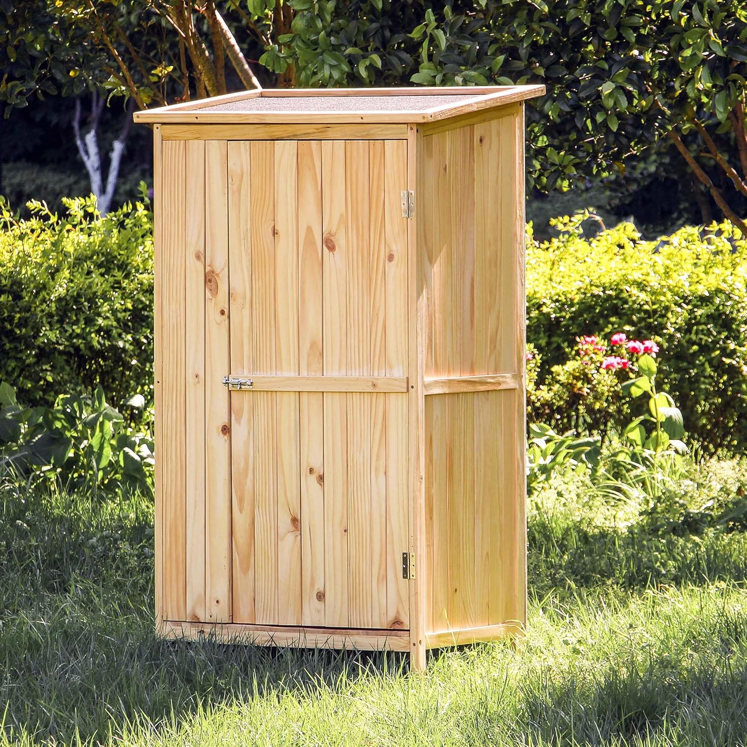 Wiltec Gartenhaus mit 1 Tür in Naturfarbe Holz 92 x 57 x 154cm Gerätehaus für den Garten Geräteschuppen Gartenschrank Geräteschrank