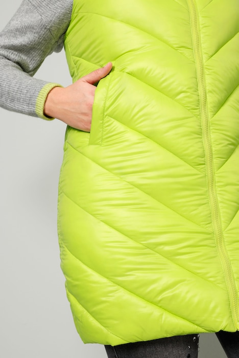 Long-Steppweste, Straight Fit, shiny Stepp, Kapuze, 2-Wege-Zipper