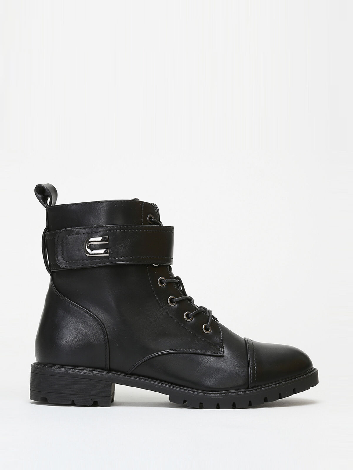 Bottines rangers à bride grandes tailles- Noir