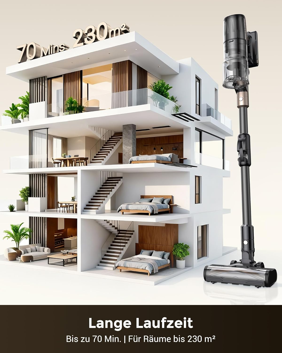Proscenic P20 Akku Staubsauger mit Wischfunktion, 70KPa 70 Mins 680W Staubsauger Kabellos mit Selbststehend Wandladestation Anti-Tangle 6 Schichten Filter 1,5L, für Teppiche Haustierhaare,Aurum Black