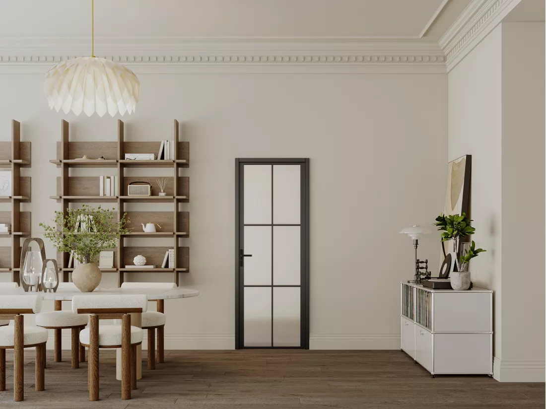 Bloc porte réversible en aluminium et verre dépoli - H204 x L73 cm - Noir - SEROTO