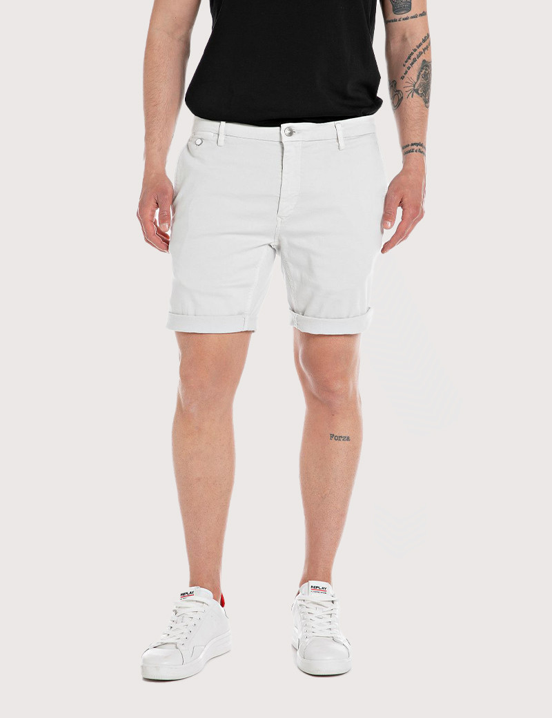 REPLAY SHORT CHINO HOMME BENNI REGULAR GRIS PERLE 209
