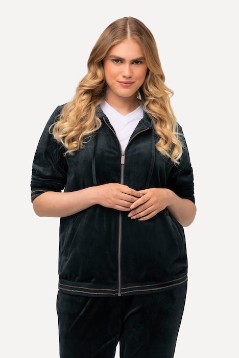 Samt-Sweatjacke, Tulpen, Kapuze, Glitzerdetails